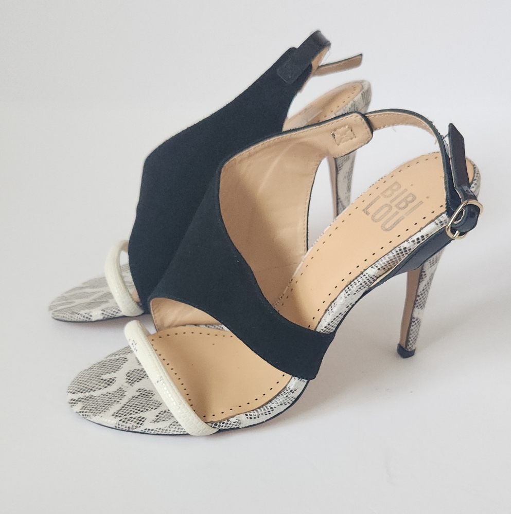 Bibi Lou Suede Leathet Sneak Print Heels - Picture 2 of 11